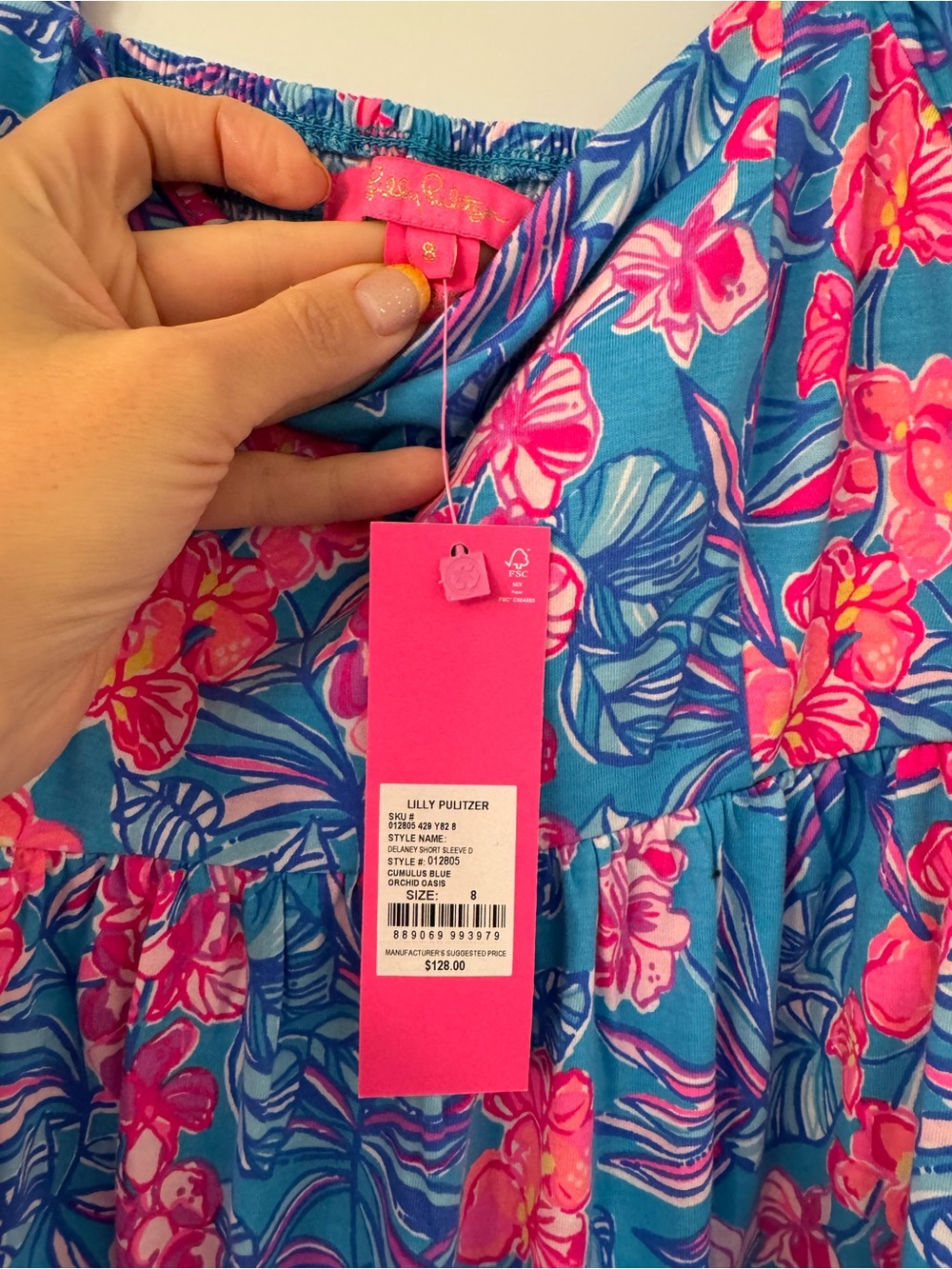 Lilly Pulitzer Blue Dress with Pink Floral Print - Picture 2 of 4
